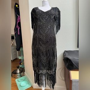 NWT Unique Vintage Black Sequin Flapper 1920s Dress Size Large